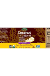 Now Foods Coconut Infusions Non-Dairy Butter Flavor, Organic 355 ml packaging featuring virgin coconut oil.